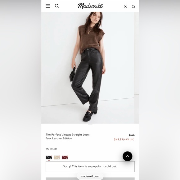 Madewell The Perfect Vintage Straight Jean Faux Leather Edition Size 30 - Picture 15 of 16